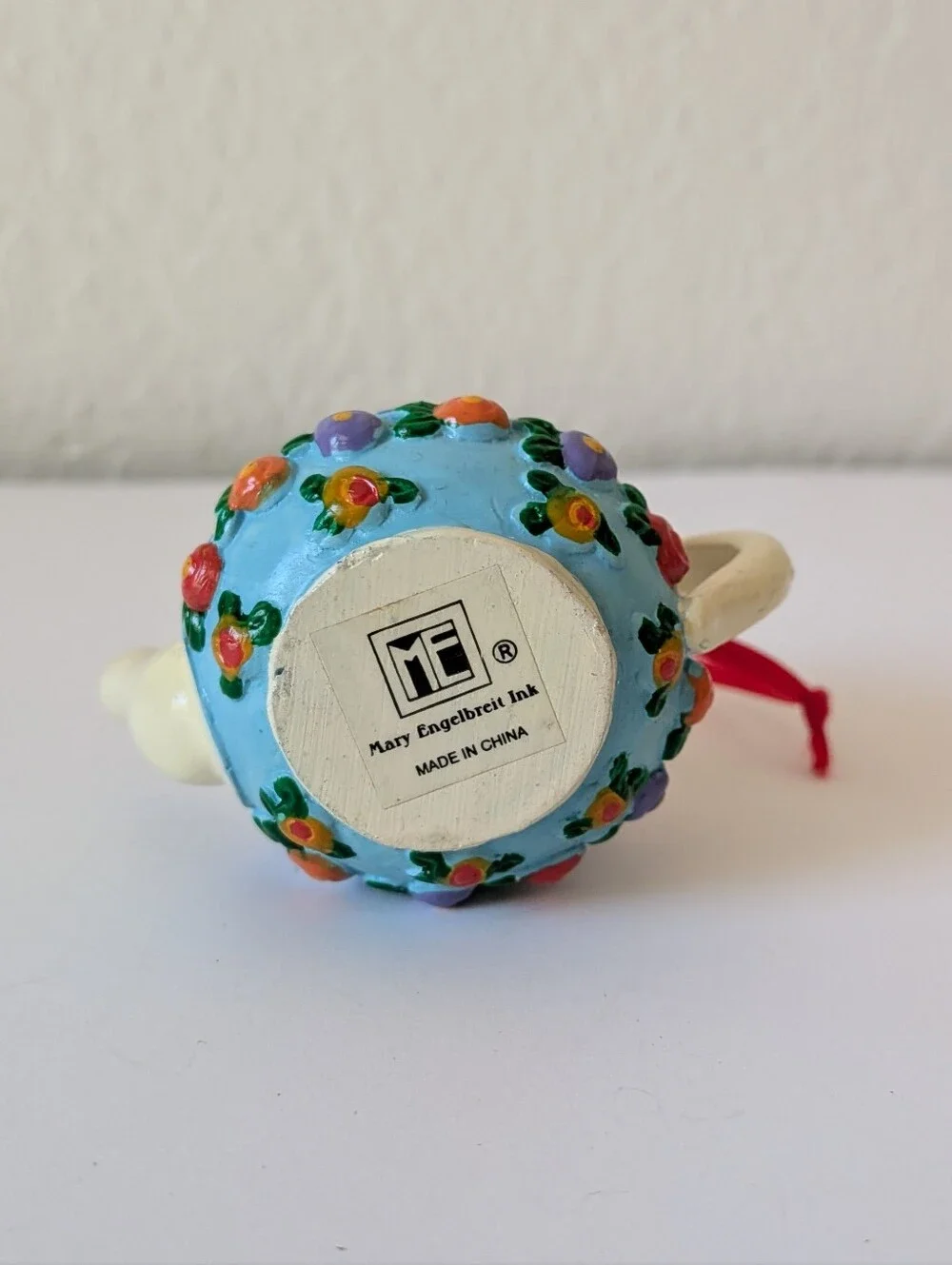 Mary Engelbreit ME Tea PotOrnament Collection Blue White Checkered with Floral
